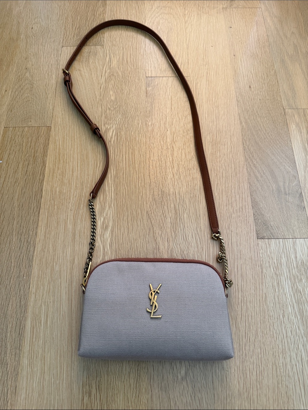NWT YSL Gaby leather-trimmed canvas crossbody bag